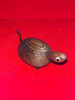 Rare vintage mid-century teak wood turtle figurine, manufactured in Japan OMC